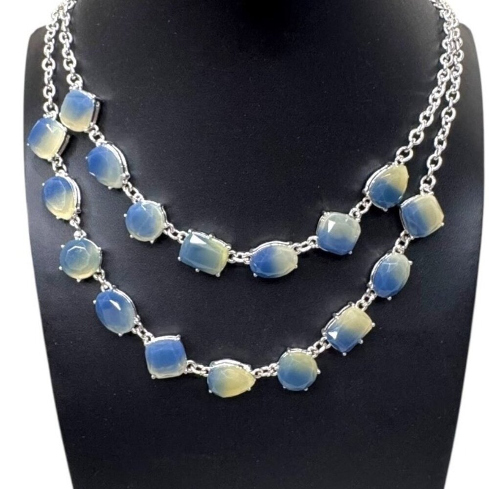 Gloria Vanderbilt Hallmarked Double Strand Two Tone Silver Blue Beaded Necklace